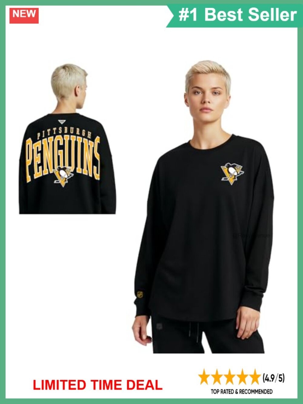 NHL Officially Licensed Long Sleeve Crew Neck Cotton T-Shirt Women